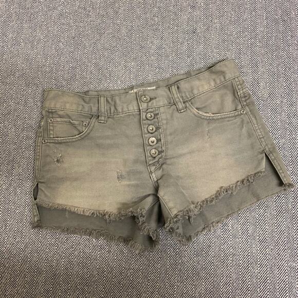 FREE PEOPLE - Distressed Button Fly Cutoff Shorts - Picture 1 of 7